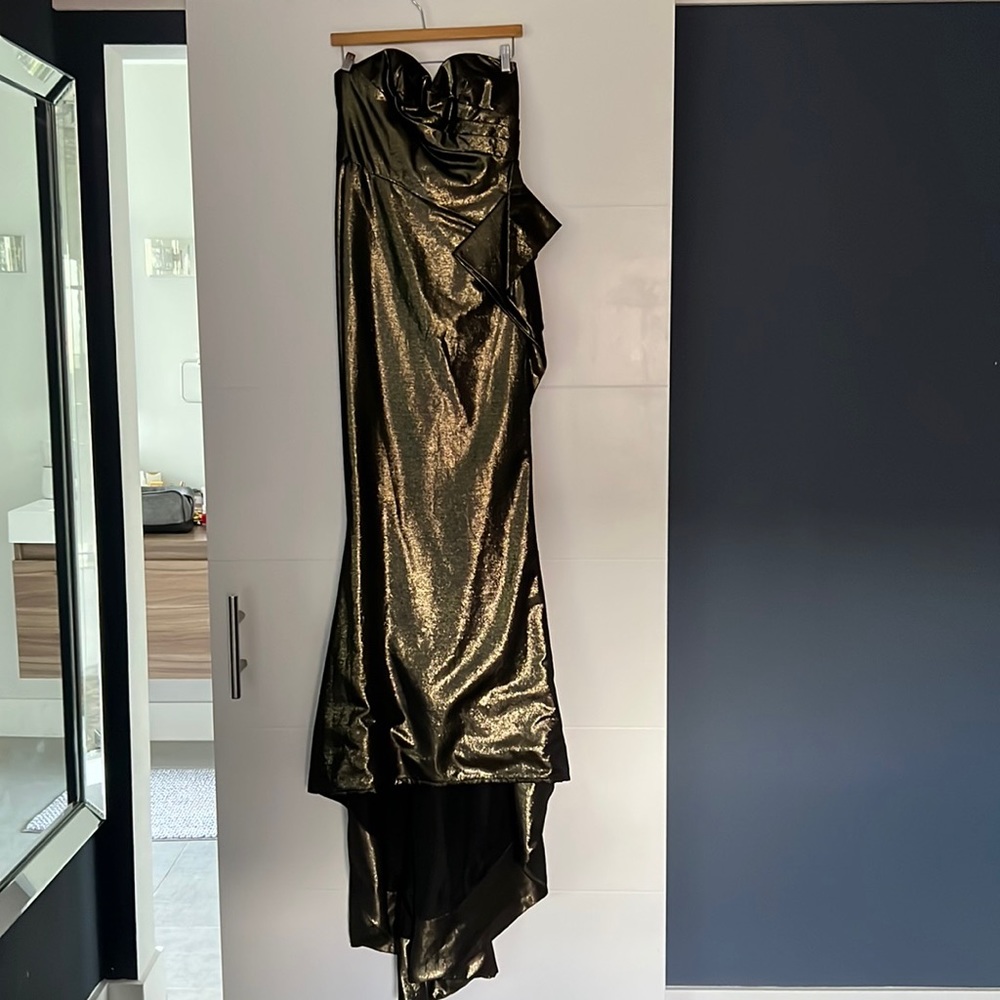 Marchesa black gold lamé dress